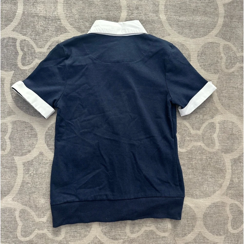 Basic Editions navy & white faux blouse under a sweater📓🚌